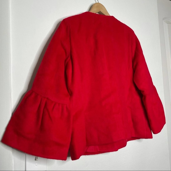 Jessica London Wool Button Down Jacket Bell Sleeve Red Coat - Picture 9 of 12